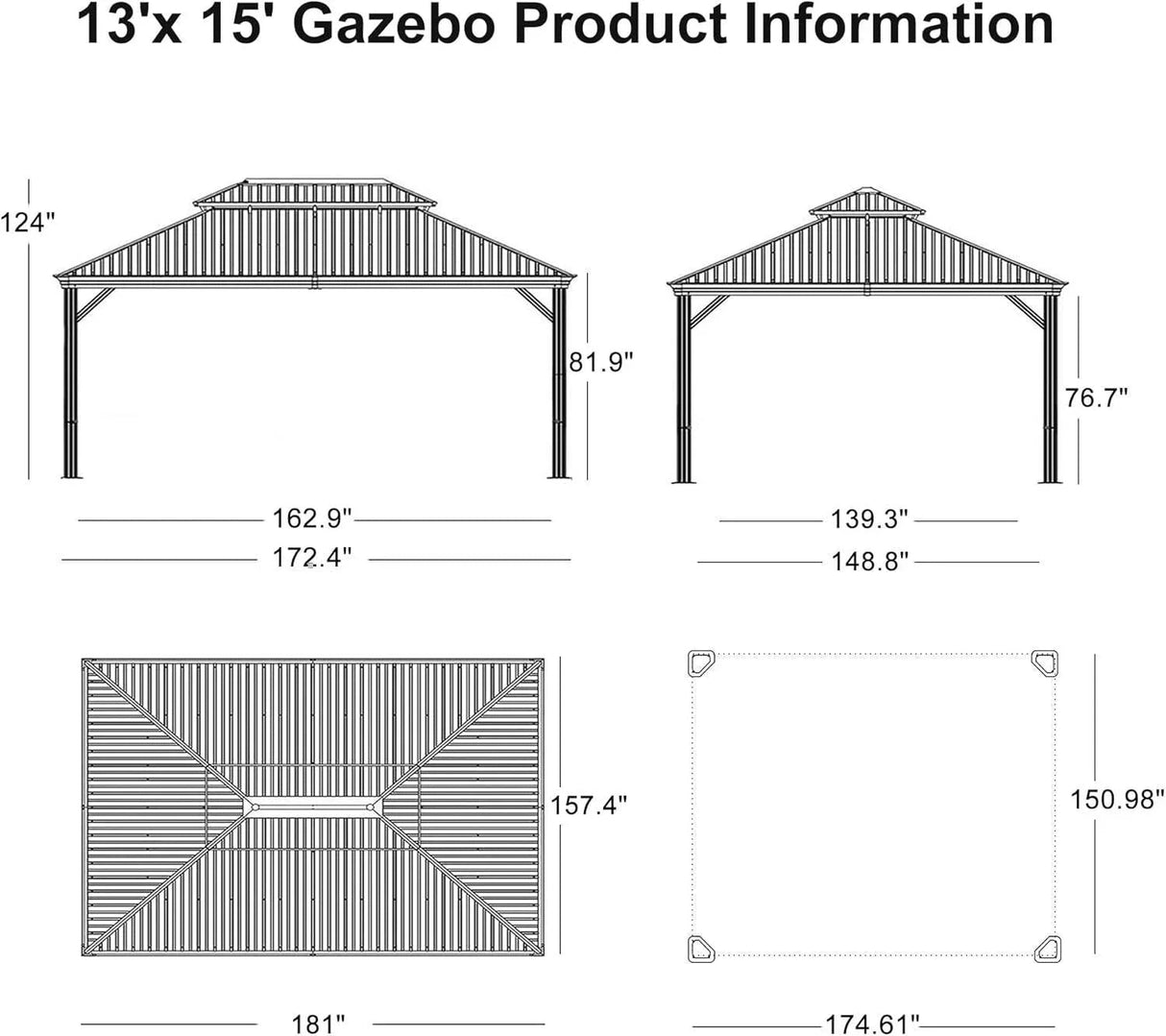 PURPLE LEAF Outdoor Metal Carport Gazebo Bronze Steel Roof Aluminum Frame Shelter for Parking