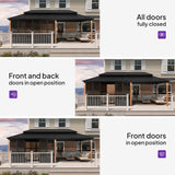 PURPLE LEAF Sunroom Hardtop Gazebo with Wood Grain Columns Black Frame Double Roof Galvanized Steel Solarium All-Weather Screen House