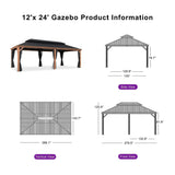 PURPLE LEAF Hardtop Gazebo for Patio Wood Grain Aluminum Frame Awning with Netting