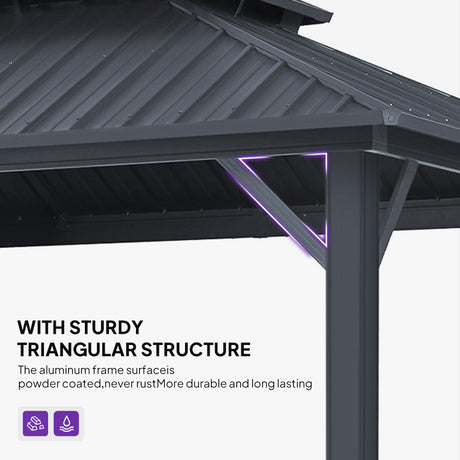 PURPLE LEAF Sunroom Hardtop Gazebo Solarium Grey Galvanized Steel Double Roof  All-Weather Aluminum Outdoor Screen House