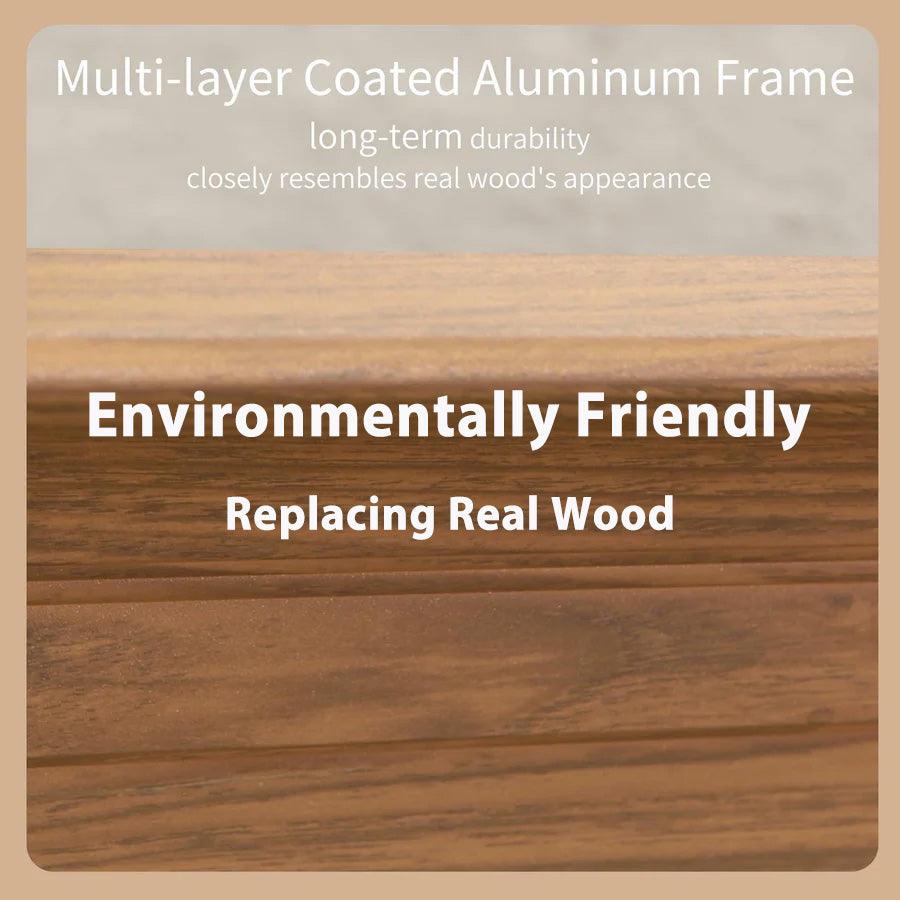 PURPLE LEAF Hardtop Gazebo for Patio Wood Grain Aluminum Frame Awning with String Lights-milky