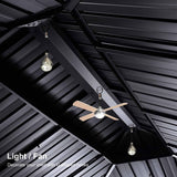 PURPLE LEAF Hardtop Gazebo for Patio Wood Grain Aluminum Frame Awning with String Lights-milky