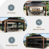 PURPLE LEAF Hardtop Gazebo for Patio Wood Grain Aluminum Frame Awning with Netting