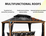 PURPLE LEAF Hardtop Gazebo for Patio Wood Grain Aluminum Frame Awning with Netting