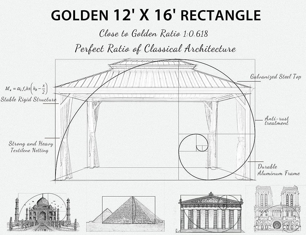 PURPLE LEAF Hardtop Gazebo for Patio Wood Grain Aluminum Frame Awning with Netting