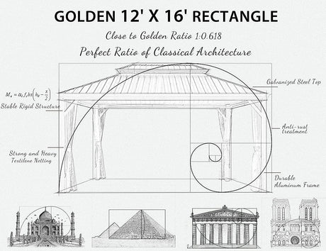 PURPLE LEAF Hardtop Gazebo for Patio Wood Grain Aluminum Frame Awning with Netting