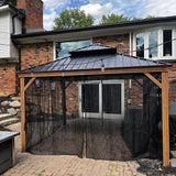 PURPLE LEAF Hardtop Gazebo for Patio Wood Grain Aluminum Frame Awning with Netting