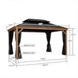 PURPLE LEAF Hardtop Gazebo for Patio Wood Grain Aluminum Frame Awning with Netting