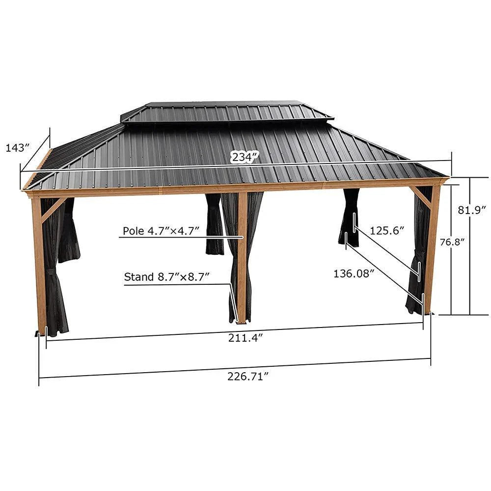 PURPLE LEAF Hardtop Gazebo for Patio Wood Grain Aluminum Frame Awning with Netting