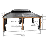 PURPLE LEAF Hardtop Gazebo for Patio Wood Grain Aluminum Frame Awning with Netting
