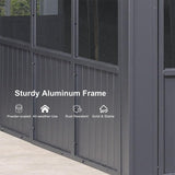 PURPLE LEAF Sunroom Hardtop Gazebo Solarium Grey Galvanized Steel Double Roof  All-Weather Aluminum Outdoor Screen House