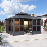 PURPLE LEAF Sunroom Hardtop Gazebo Solarium Grey Galvanized Steel Double Roof  All-Weather Aluminum Outdoor Screen House