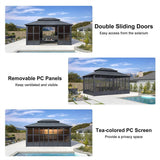 PURPLE LEAF Sunroom Hardtop Gazebo Solarium Grey Galvanized Steel Double Roof  All-Weather Aluminum Outdoor Screen House