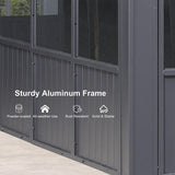 PURPLE LEAF Sunroom Hardtop Gazebo Solarium Grey Galvanized Steel Double Roof  All-Weather Aluminum Outdoor Screen House