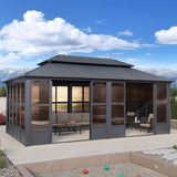 PURPLE LEAF Sunroom Hardtop Gazebo Solarium Grey Galvanized Steel Double Roof  All-Weather Aluminum Outdoor Screen House