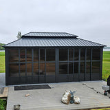 PURPLE LEAF Sunroom Hardtop Gazebo Solarium Grey Galvanized Steel Double Roof  All-Weather Aluminum Outdoor Screen House