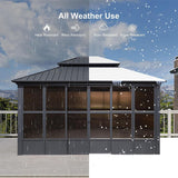PURPLE LEAF Sunroom Hardtop Gazebo Solarium Grey Galvanized Steel Double Roof  All-Weather Aluminum Outdoor Screen House