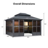 PURPLE LEAF Sunroom Hardtop Gazebo Solarium Grey Galvanized Steel Double Roof  All-Weather Aluminum Outdoor Screen House