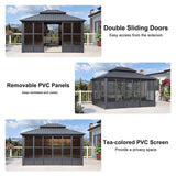 PURPLE LEAF Sunroom Hardtop Gazebo Solarium Grey Galvanized Steel Double Roof  All-Weather Aluminum Outdoor Screen House